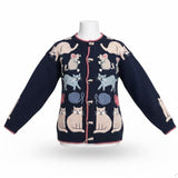 Bellepointe Womens Navy Cotton Ramie Cat Graphic Cardigan Sweater Knit Size S