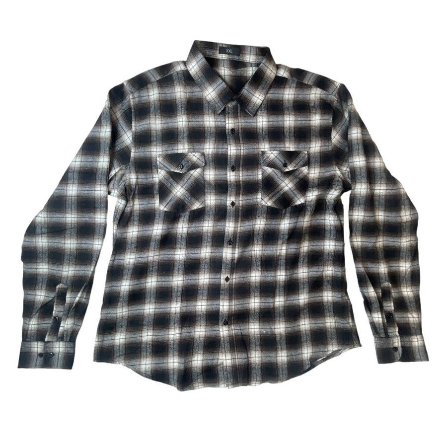 Men's Brown Plaid Button Up Long Sleeve Shirt Sz XXL