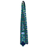 Cape Cod Mens Green Silk Christmas Holiday Tie Snowman Santa Tree Print OS