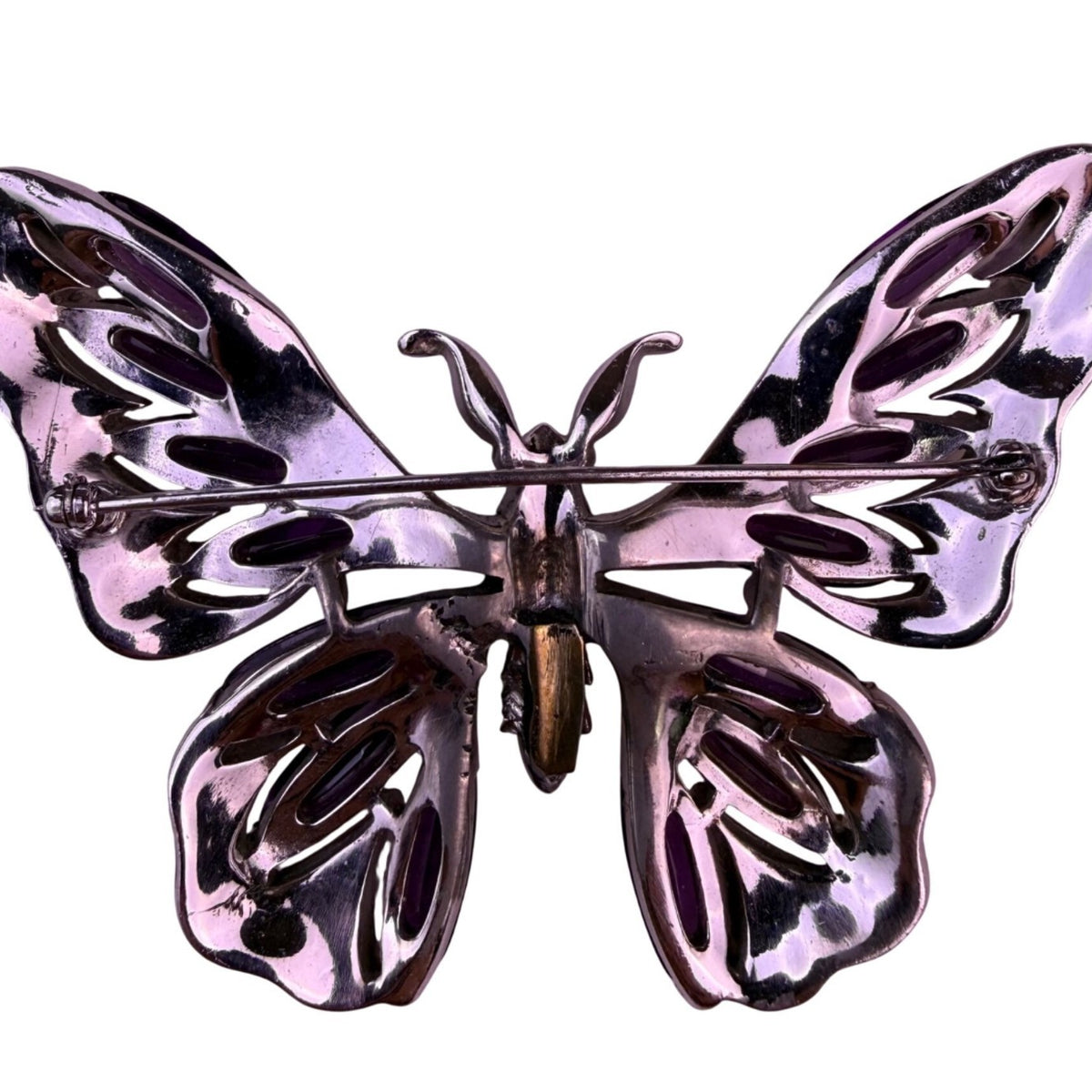 Vintage Trifari Womens Purple & Silver Tone Butterfly Brooch Rhinestones
