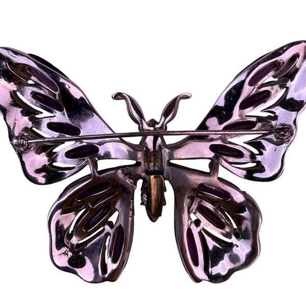 Vintage Trifari Womens Purple & Silver Tone Butterfly Brooch Rhinestones