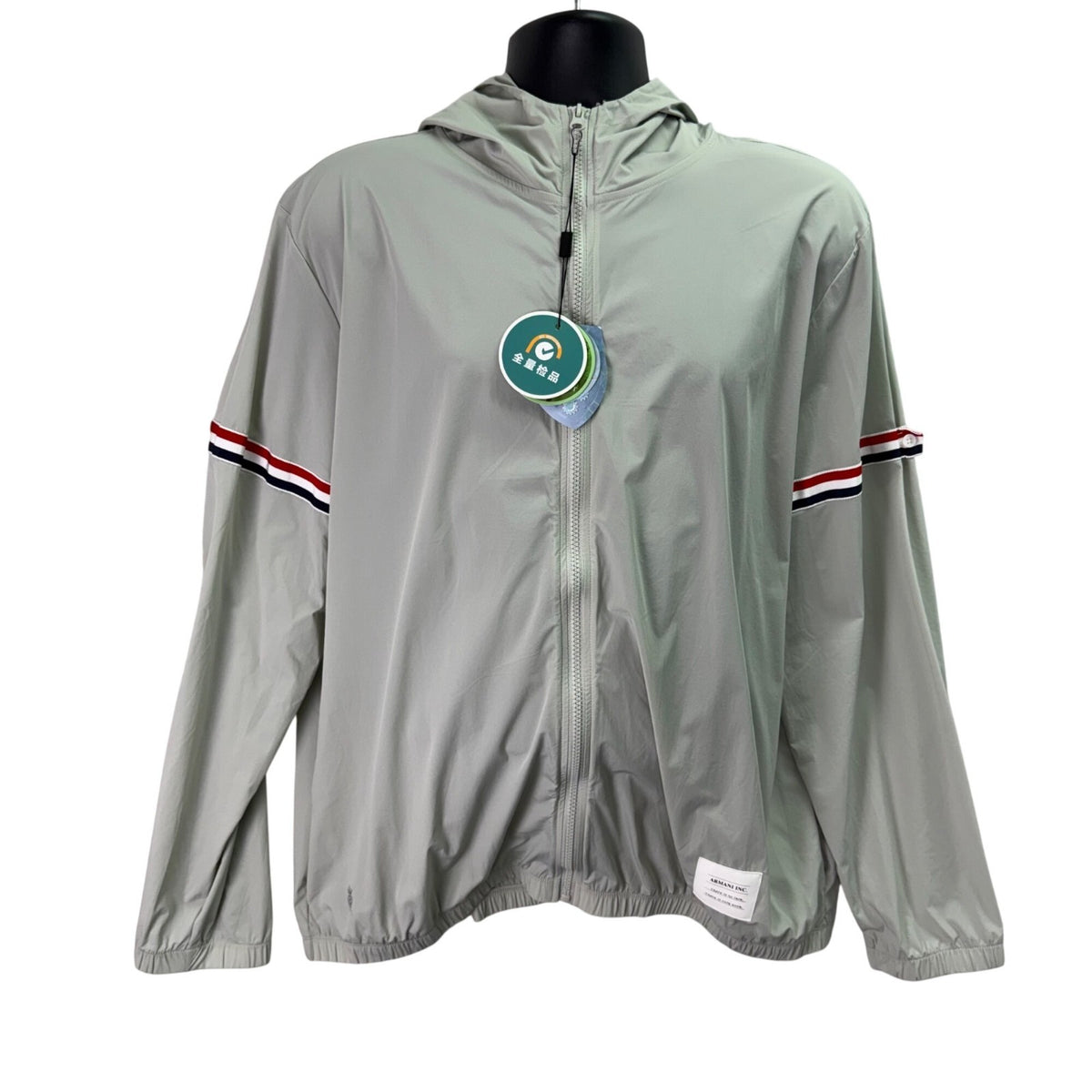 . Mens Sage Green Nylon Jacket UPF 30+ Hooded Lightweight Zip Sz XXL