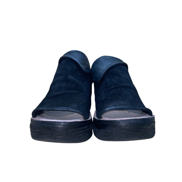 A.S.98 Women’s Black Leather Wedge Open Toe Platform Slip-On Sandals Size 39
