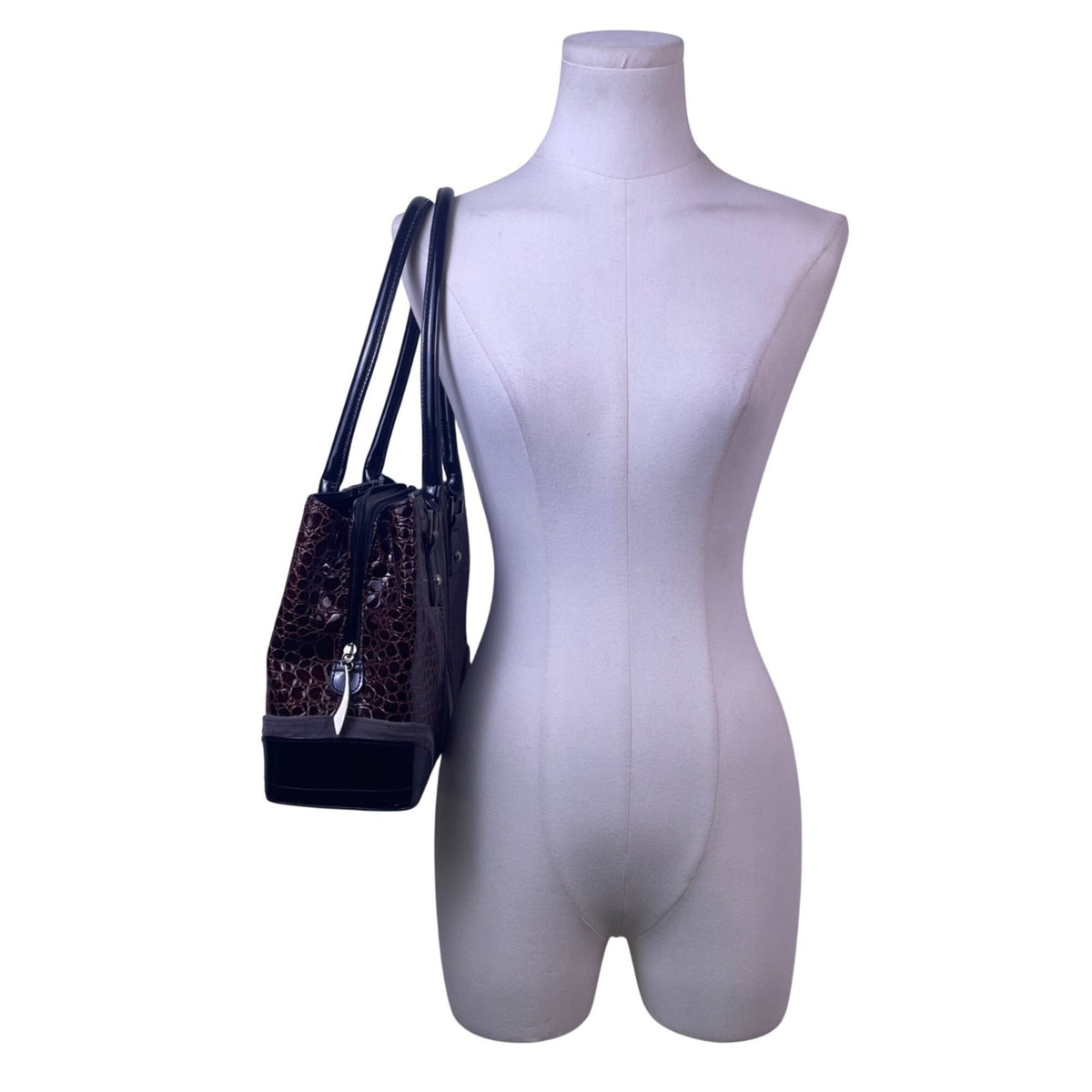 Beijo Women’s Brown & Black Faux Alligator Double Handles Snap Closure Tote Bag