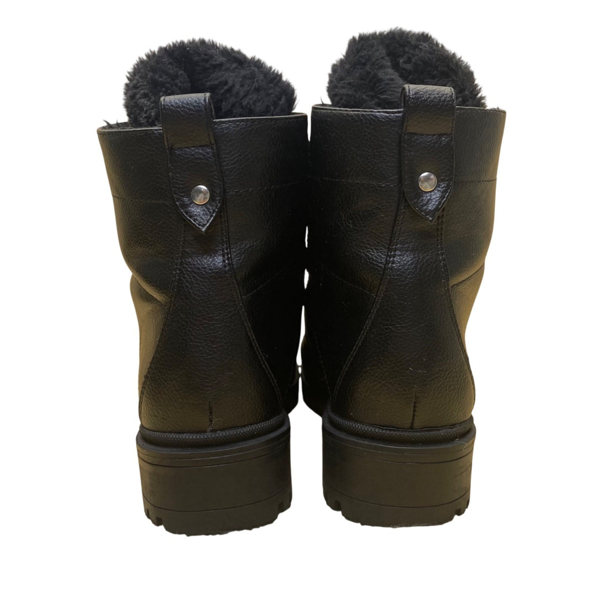 Nine West Women’s Black Leather Lace-Up Fur-Lined Winter Ankle Boots Size 9M