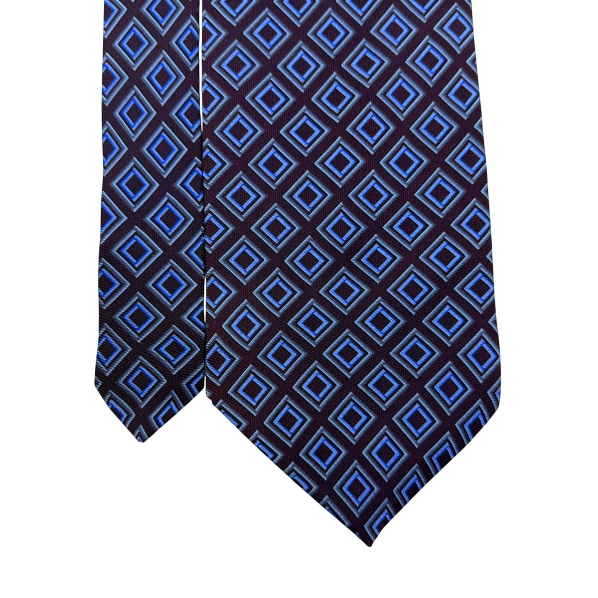 Perry Ellis Mens Burgundy & Blue 100% Silk Geometric Pattern Necktie