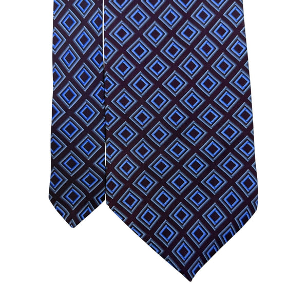 Perry Ellis Mens Burgundy & Blue 100% Silk Geometric Pattern Necktie