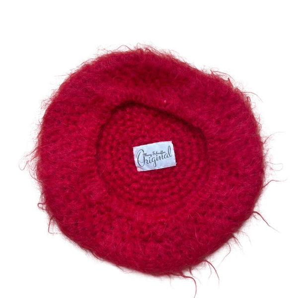 Mary Schaeffer Original Womens Red Mohair Beret Hat Soft Fluffy Knit Winter
