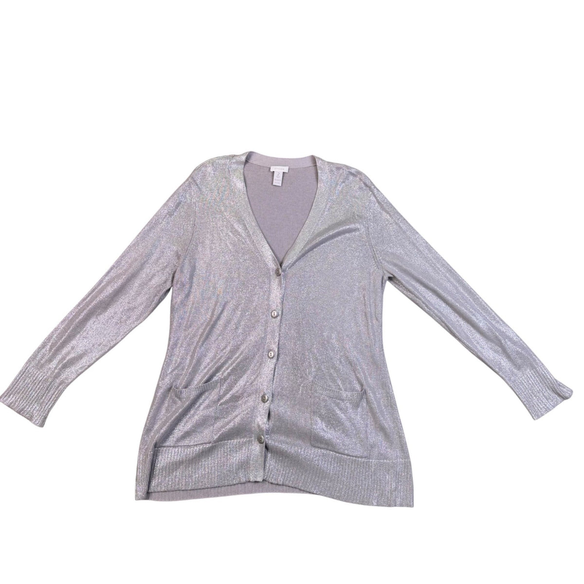 Chicos Womens Silver Metallic Button-Front Cardigan Sweater Size 2
