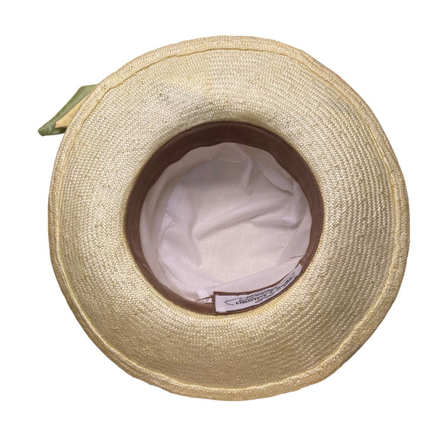 Christine A. Moore Womens Yellow Straw Hat With Satin Ribbon Bow OS