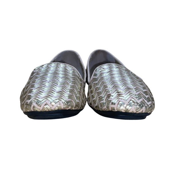 Isaac Mizrahi Women’s Gold & Pink Chevron Faux Leather Slip-On Flats Size 6.5M