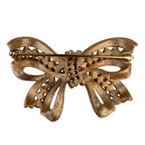 Vintage Trifari Womens Gold Tone Faux Pearl Ribbon Brooch Pin Bow Design
