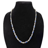 Sterling Silver Unisex Blue Gemstone Link Necklace Handmade Detailed Vintage...