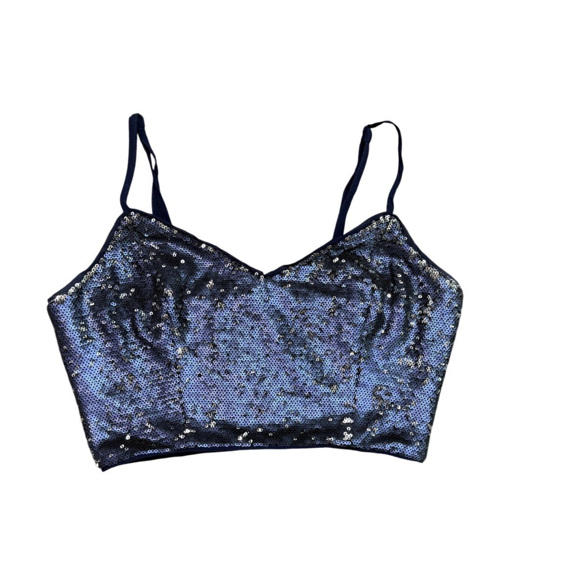 Lush Womens Navy Blue Sequin Crop Top Adjustable Straps Polyester/Nylon Size S
