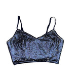 Lush Womens Navy Blue Sequin Crop Top Adjustable Straps Polyester/Nylon Size S