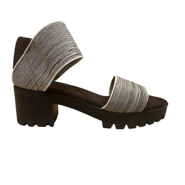 Women’s Black & Gray Lug Sole Stretchy Elastic Two Strap Sandals Size 7