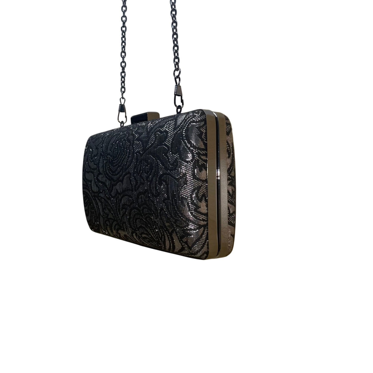 Jessica McClintock Women’s Black Rose Embossed With Chain Strap Evening Clutch P