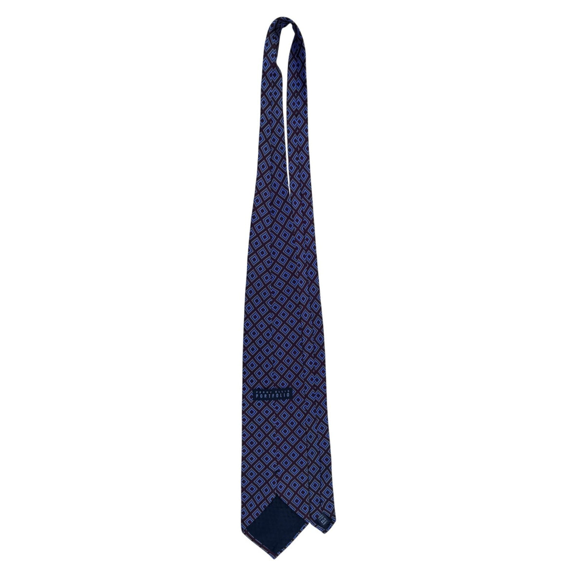 Perry Ellis Mens Burgundy & Blue 100% Silk Geometric Pattern Necktie