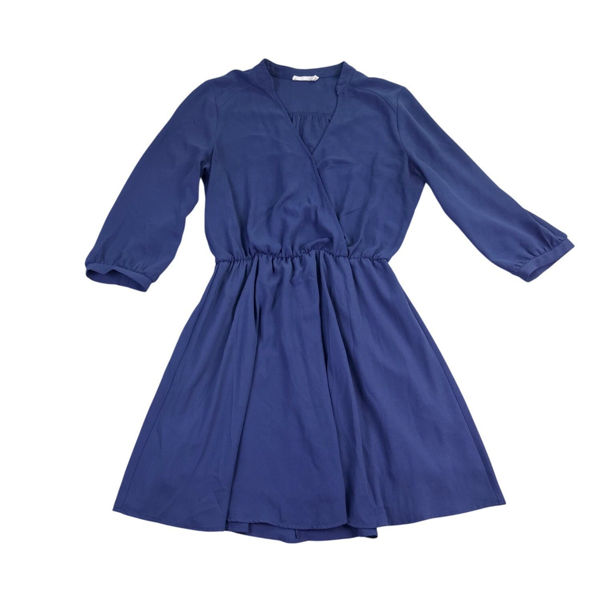 Lush Womens Blue Polyester Wrap Dress Knee-Length Elastic Waist Keyhole Size M