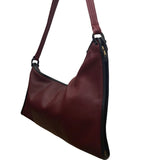 Burgundy Shoulder Bag With Black Trim Faux Leather Classic Design