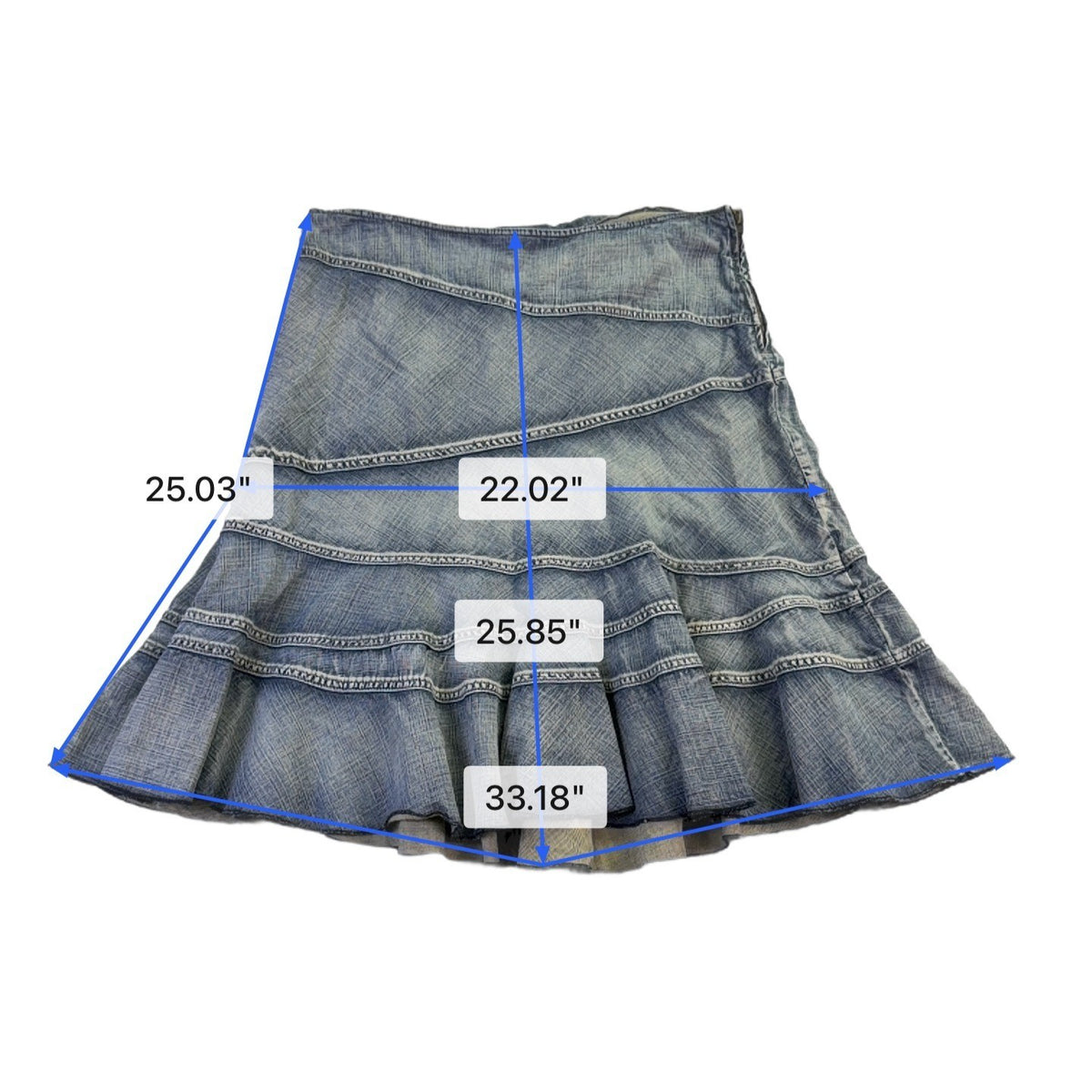 DKNY Womens Blue Cotton Jean Skirt Tiered Design Lightweight & Stylish Size 12 