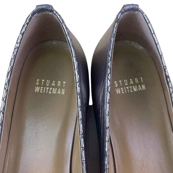 Stuart Weitzman Women’s Bronze Leather Metallic Cap Toe Bow Flats Size 8.5N
