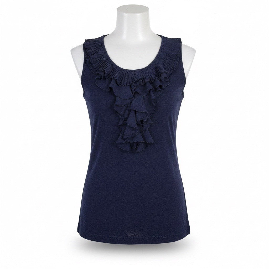 Lauren Ralph Lauren Womens Navy Sleeveless Ruffle Front Top Size SP