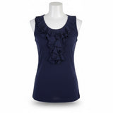 Lauren Ralph Lauren Womens Navy Sleeveless Ruffle Front Top Size SP
