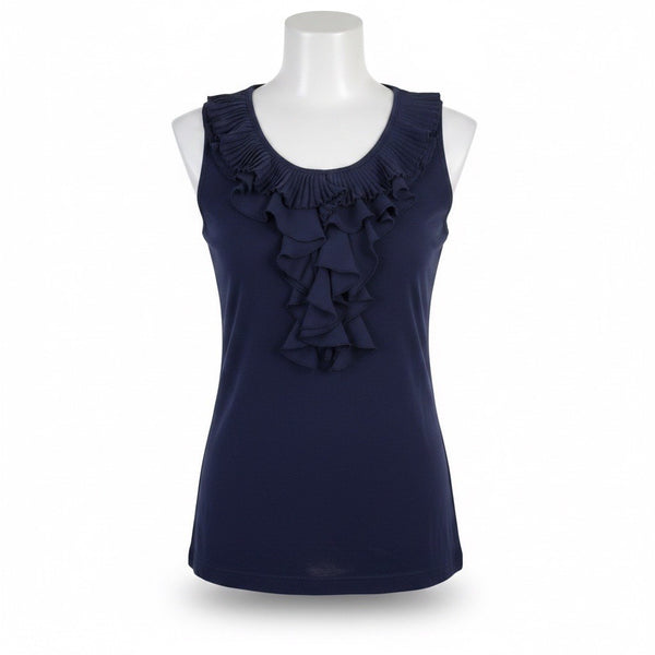 Lauren Ralph Lauren Womens Navy Sleeveless Ruffle Front Top Size SP