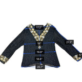 Chetan Creations Black Silk Hand Woven Sequined Beaded Top Gold V-Neck Sz M