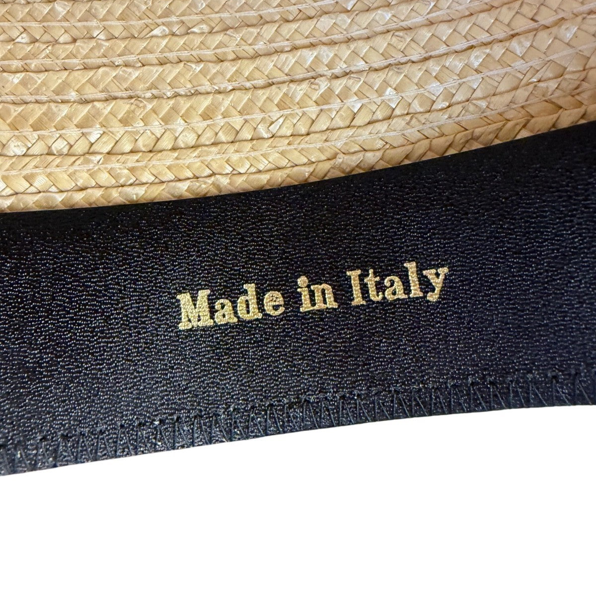 Straw Mens Natural Woven Boater Hat With Black & Red Ribbon Band Made In Italy