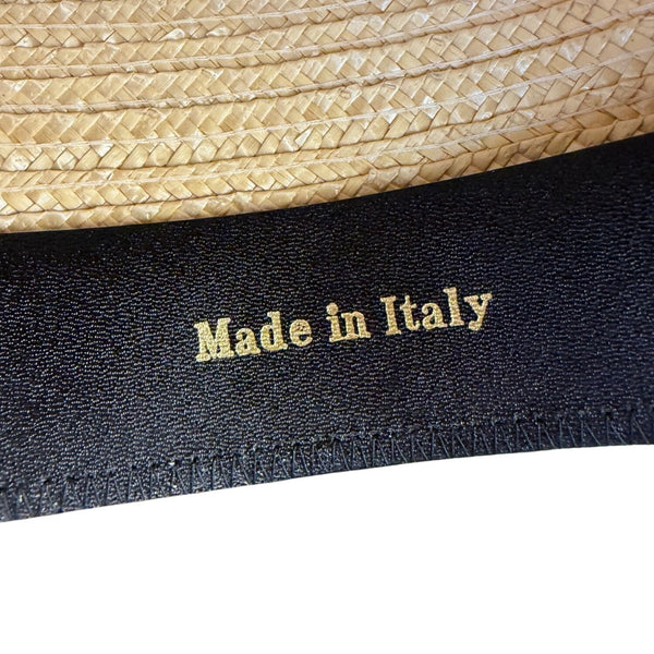 Straw Mens Natural Woven Boater Hat With Black & Red Ribbon Band Made In Italy