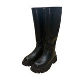 El Tempo Women’s Black Leather Zip Up Knee-High Chunky Sole Boots Size US8