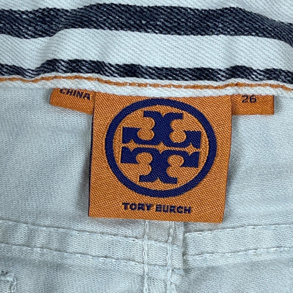 Tory Burch Women's White Blue Striped Marleen Stretchable Jeans Sz 26