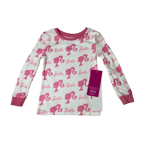 Barbie Girls Long Sleeve Pajama Set With Pink Logo & Silhouette White Sz 2T- NEW