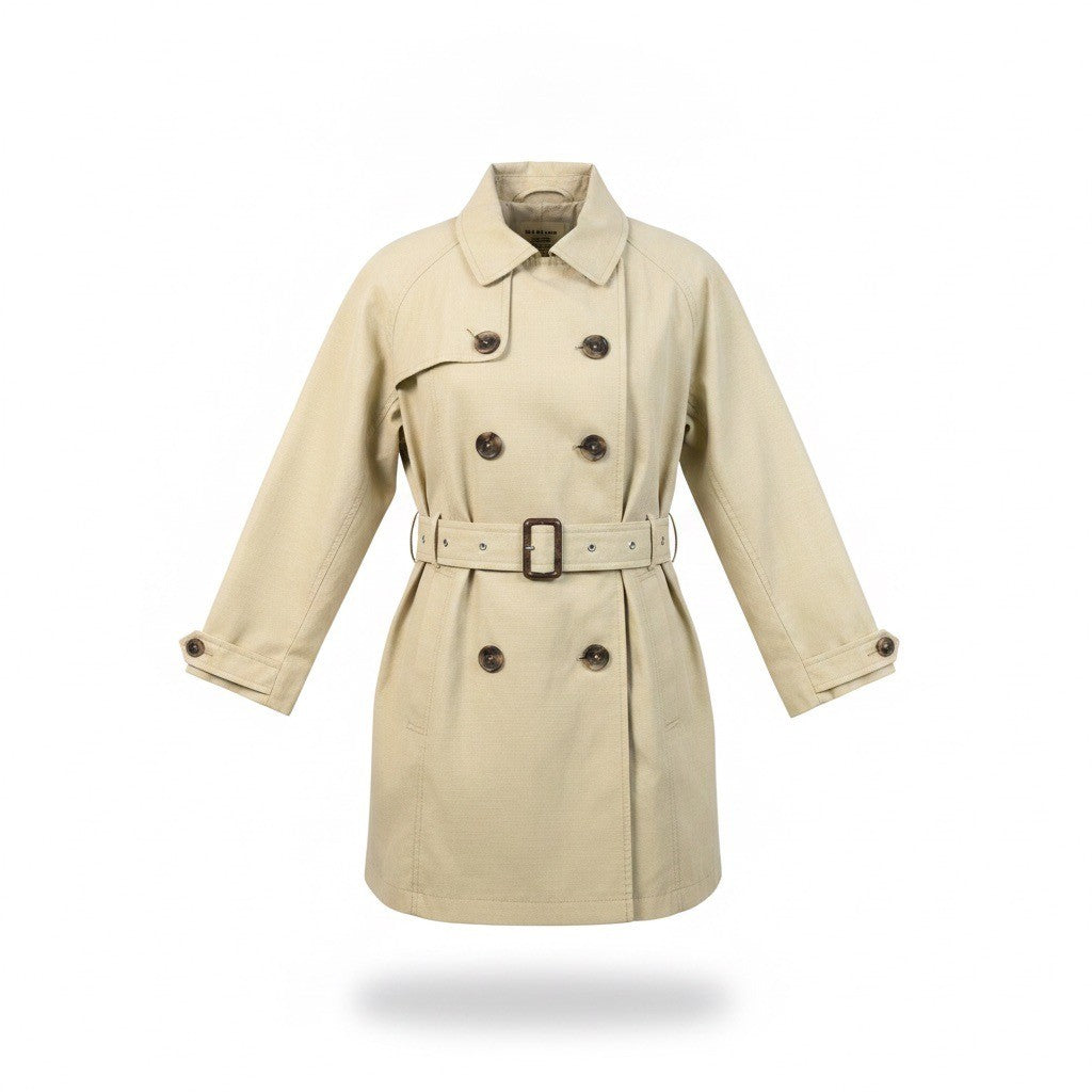 L.L.Bean Women’s Beige Trench Coat Belted Double-Breasted Petite Sz XL 