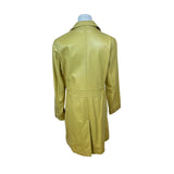 Couture Womens Yellow Leather Jacket With Satin Lining  Slim Fit Button-Up Sz S