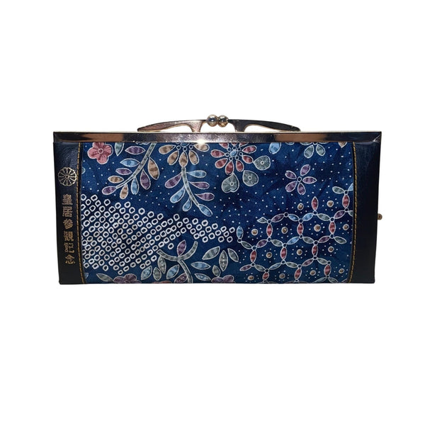 Japanese Women’s Blue Fabric & Metal Floral Pattern Clasp Wallet