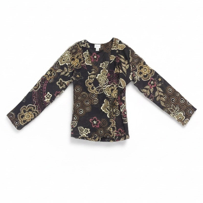 Chicos Womens Black & Multi-Color Silk Blouse With Floral Print Size 1