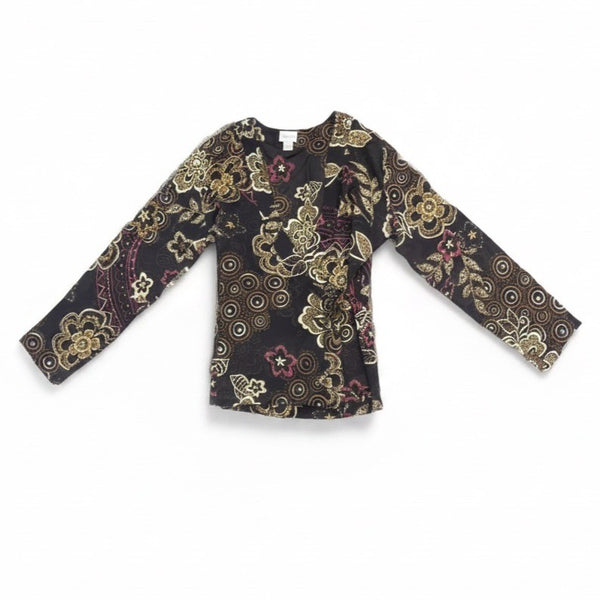 Chicos Womens Black & Multi-Color Silk Blouse With Floral Print Size 1