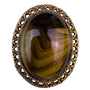 Germany Womens Olive Green Brown Slag Glass Brooch Filigree Frame