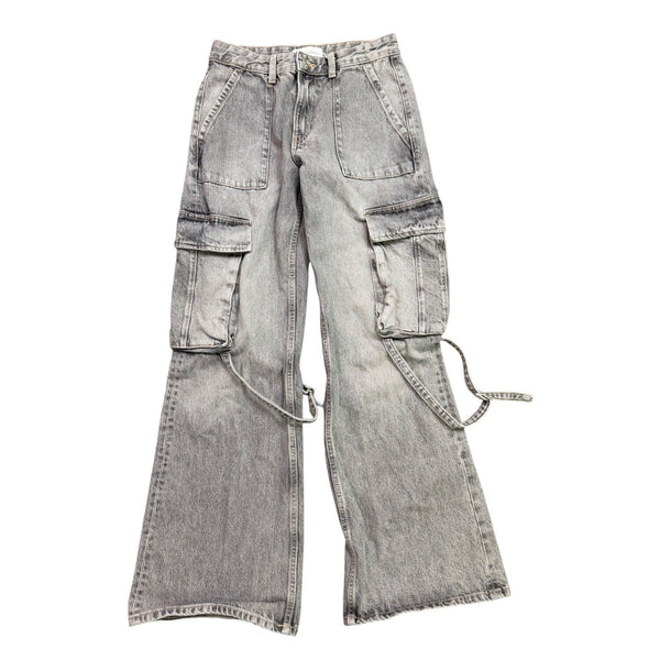 Zara Womens Gray Denim Wide-Leg Cargo Pants With Side Straps Size 2
