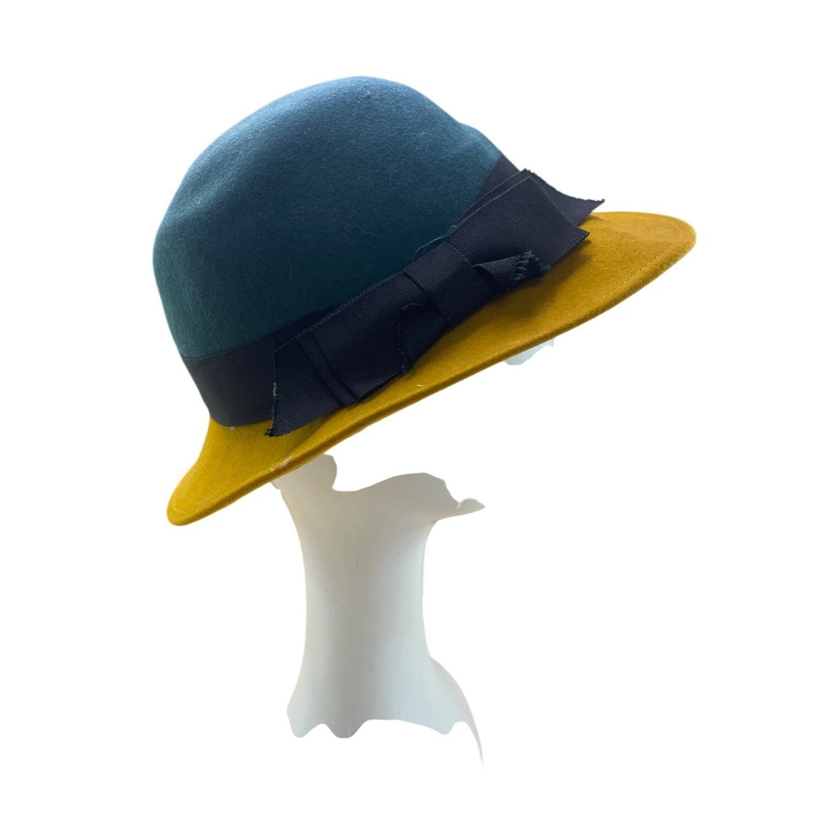 Dockin Womens Green & Yellow Wool Felt Cloche Hat Ribbon Accent Chic
