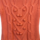 Elodie Womens Orange Cable Knit Sweater Button Detail Long Sleeve Sz S