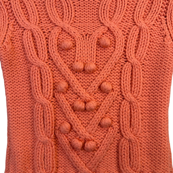 Elodie Womens Orange Cable Knit Sweater Button Detail Long Sleeve Sz S