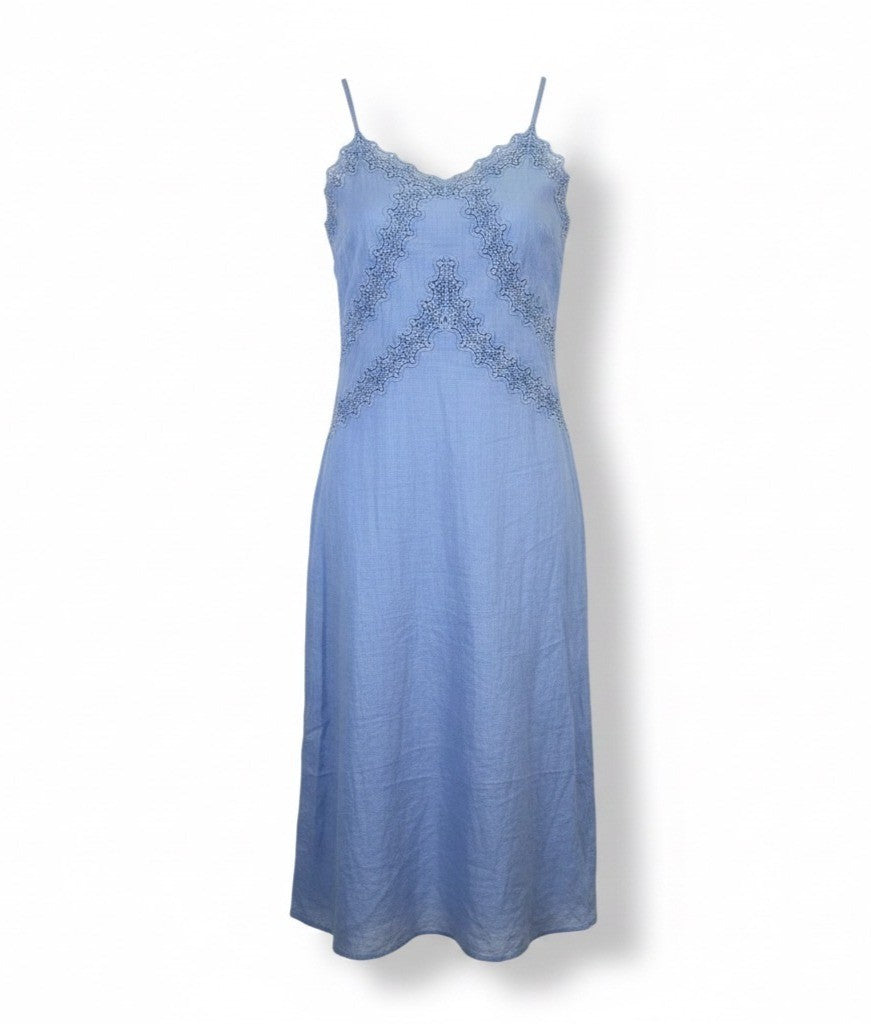 J.Crew Womens Light Blue Linen Dress Adjustable Straps Embroidered Lace Size P0