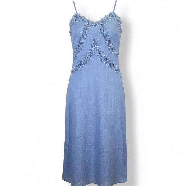 J.Crew Womens Light Blue Linen Dress Adjustable Straps Embroidered Lace Size P0