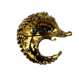 Vintage Unknown Gold Tone Textured Brooch With Rhinestone Accent Hedgehog Design