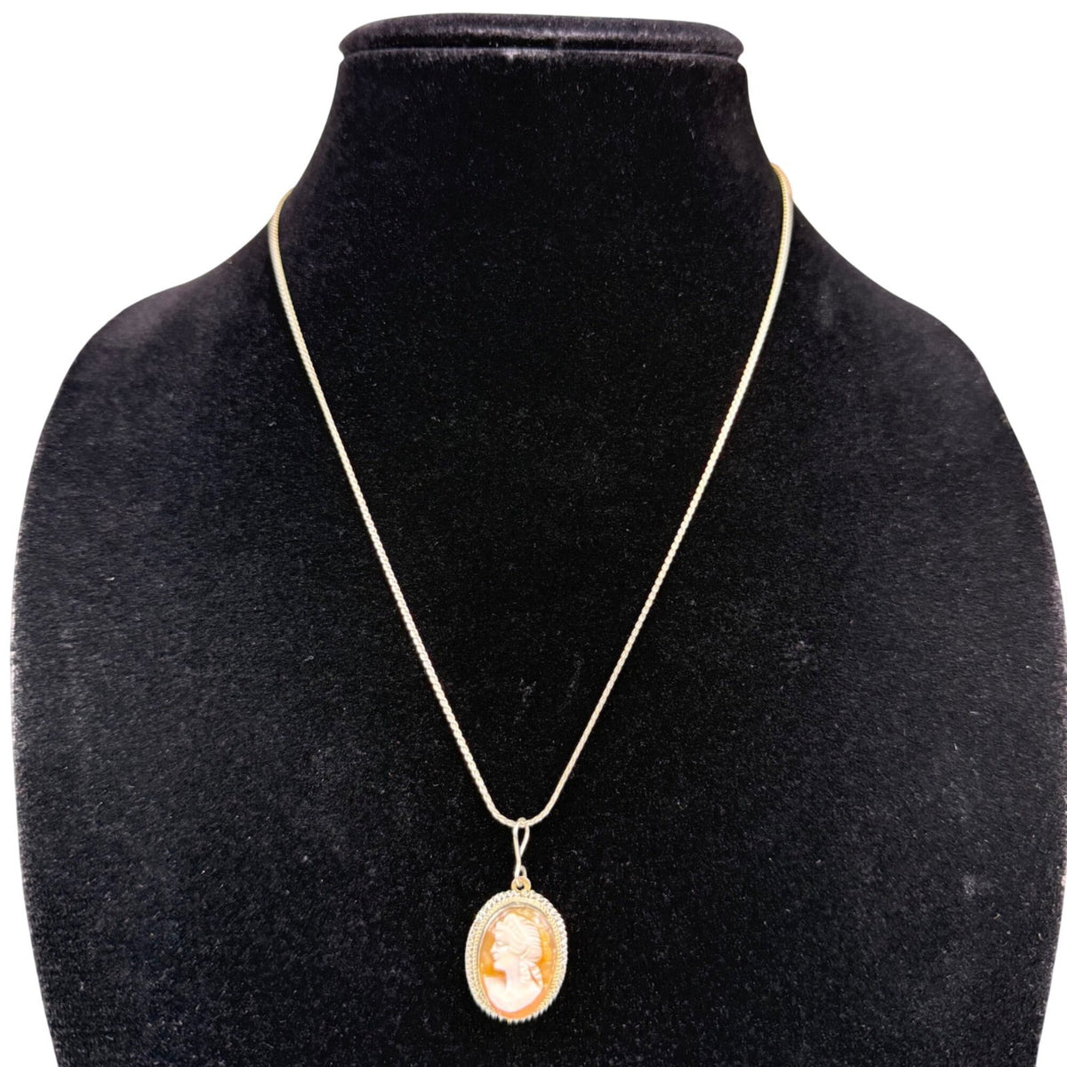 Sterling Silver 925 Vintage Cameo Necklace & Earrings Set Hand-Carved Antique