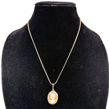 Sterling Silver 925 Vintage Cameo Necklace & Earrings Set Hand-Carved Antique
